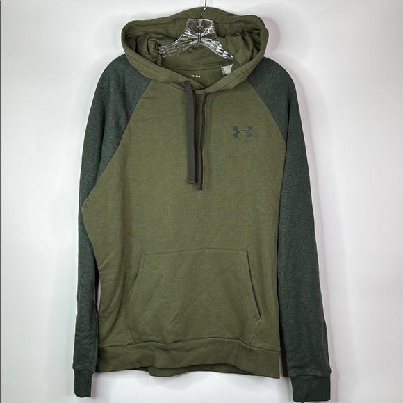 Under Armour Rival Fleece Colorblock Green Hooded Sweatshirt Size Large NWT - Picture 1 of 10